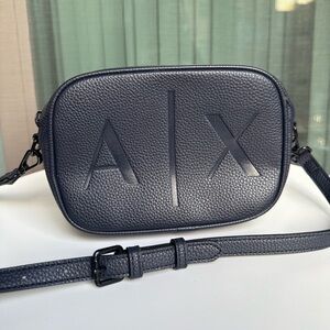 Armani Exchange 942047-PH072 Pebbled Leather  Women's Crossbody Bag, Navy
